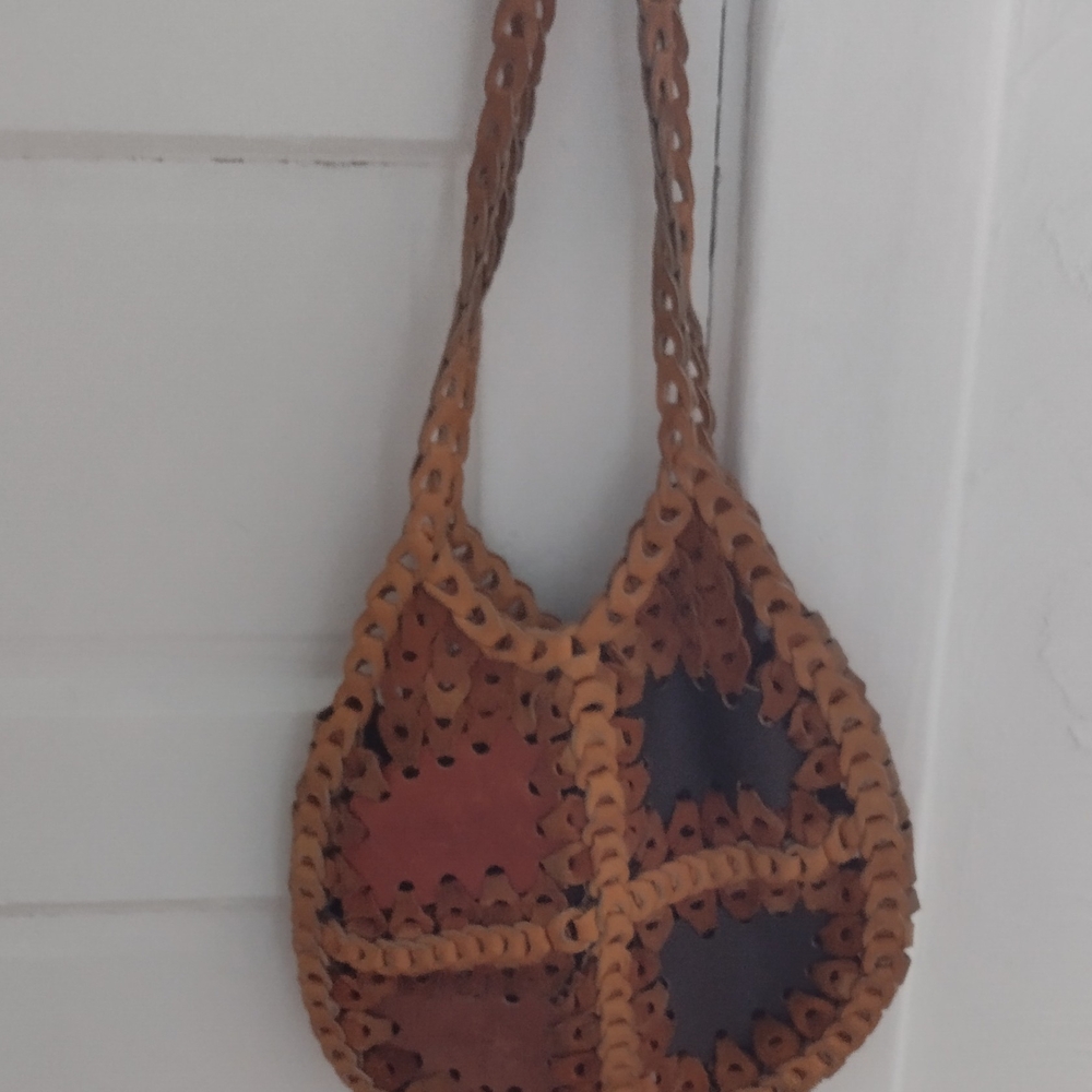 Brown and Tan Shoulder Bag with Handcrafted Patchwork